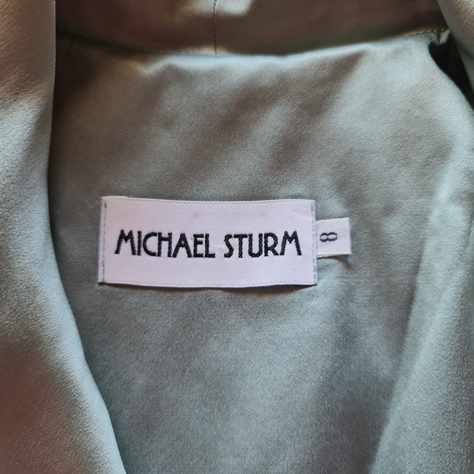 DRESS AUTHENTIC MICHAEL STURM SOLID AQUA BLUE SATIN SILK WOMENS US 14 EU 42