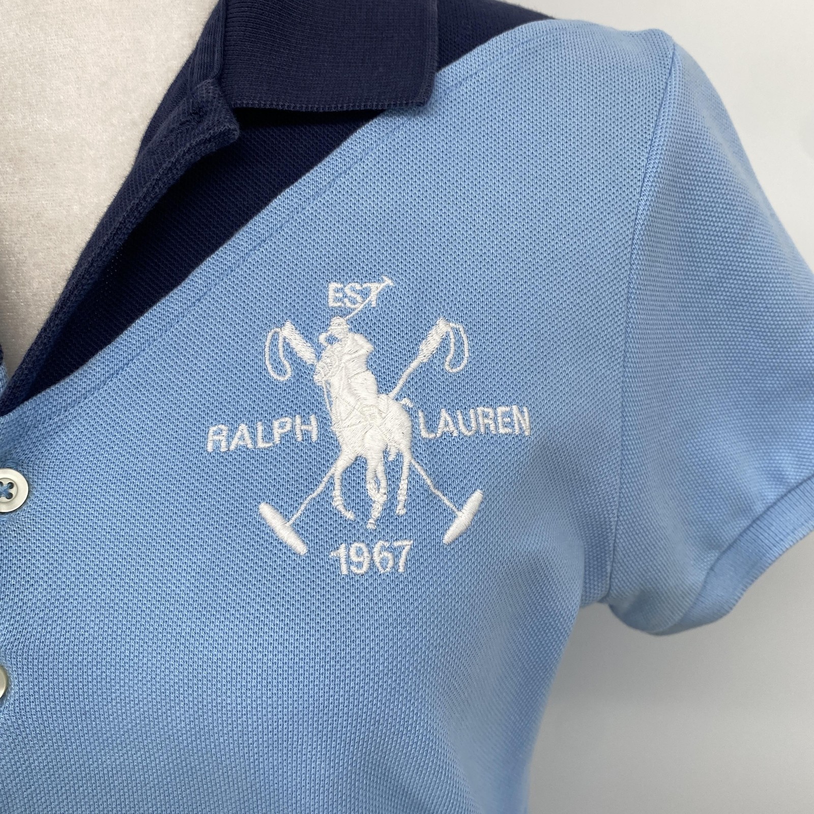 VTG Y2K Ralph Lauren Sport Polo Dress M Blue Colorblock Crest Logo Tennis Golf