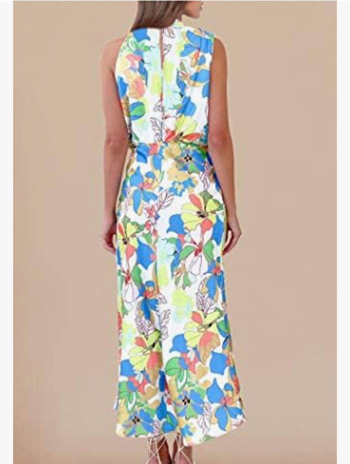 PrettyGarden Multicolor Floral Mock Neck Sleeveless Satin Maxi Dress Long M