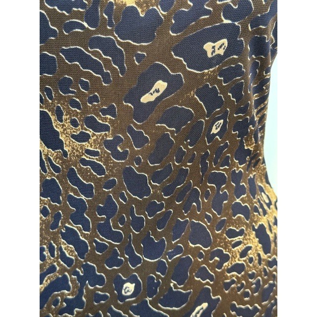 Tory Burch 100% Rayon Abstract Print Midi Dress XS Navy Gold No Belt
