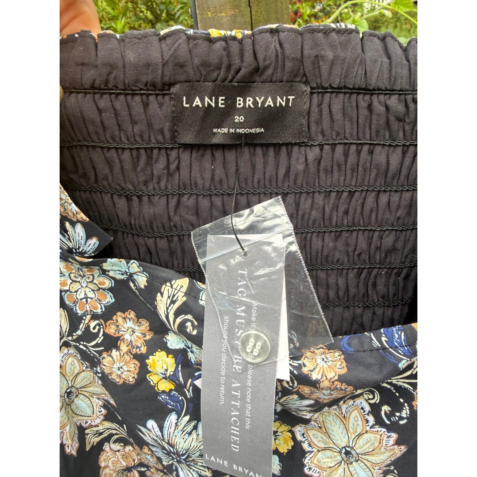 Lane Bryant Floral Smocked Back Midi Dress Black Blue Yellow Plus Size 20 NEW