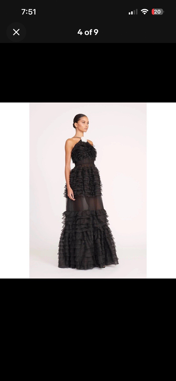 STAUD Florian Black Chiffon Tiered Floral Appliqué Evening Gown – Size 10