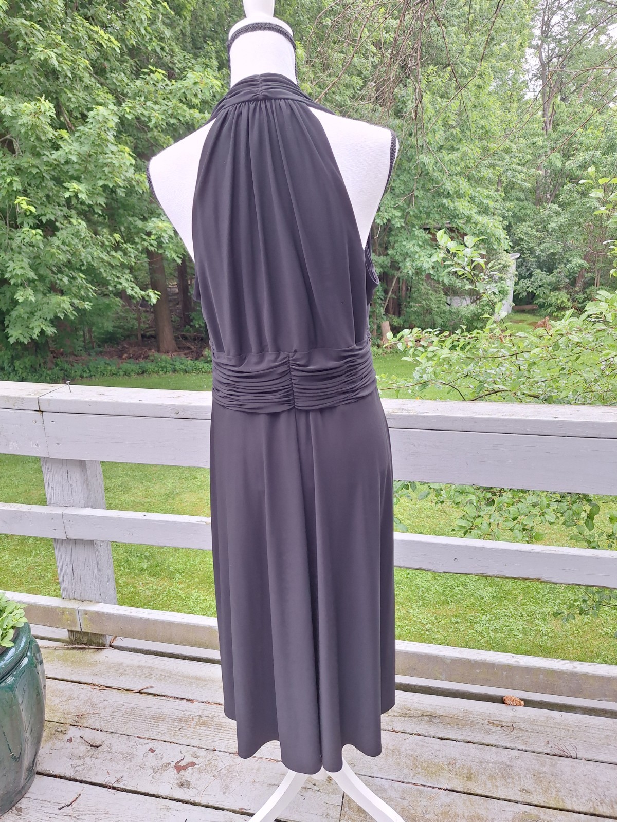 Evan-Picone Halter Dress Black Size 16 V-neck Polyester Blend Excellent