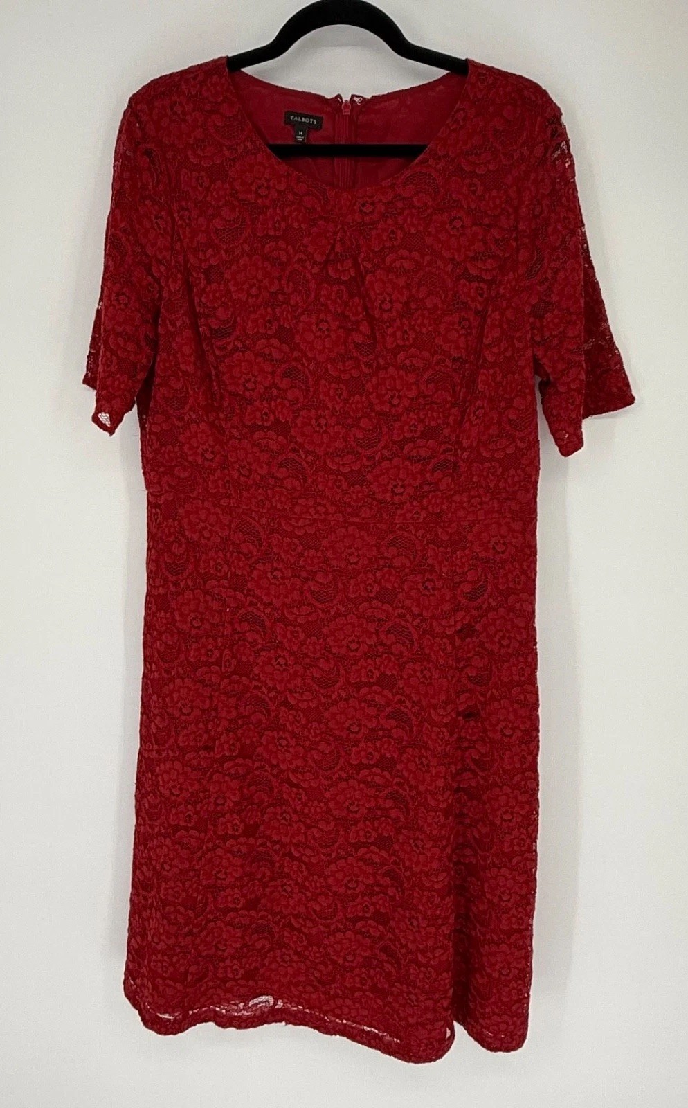 Talbots Dress Womens 14 Red Lace Elegant Classic Cocktail Holiday Event Party