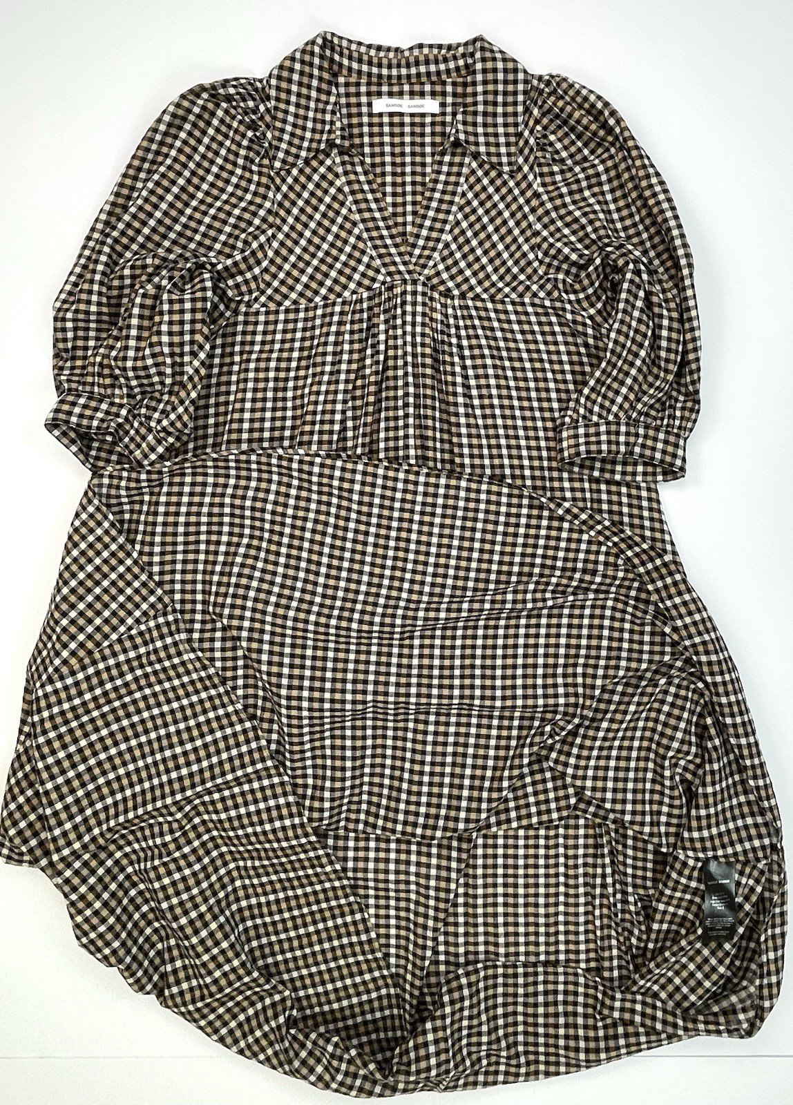 Samsoe Samsoe Opal Plaid Midi Dress Womens S Brown Gingham Cotton Collared