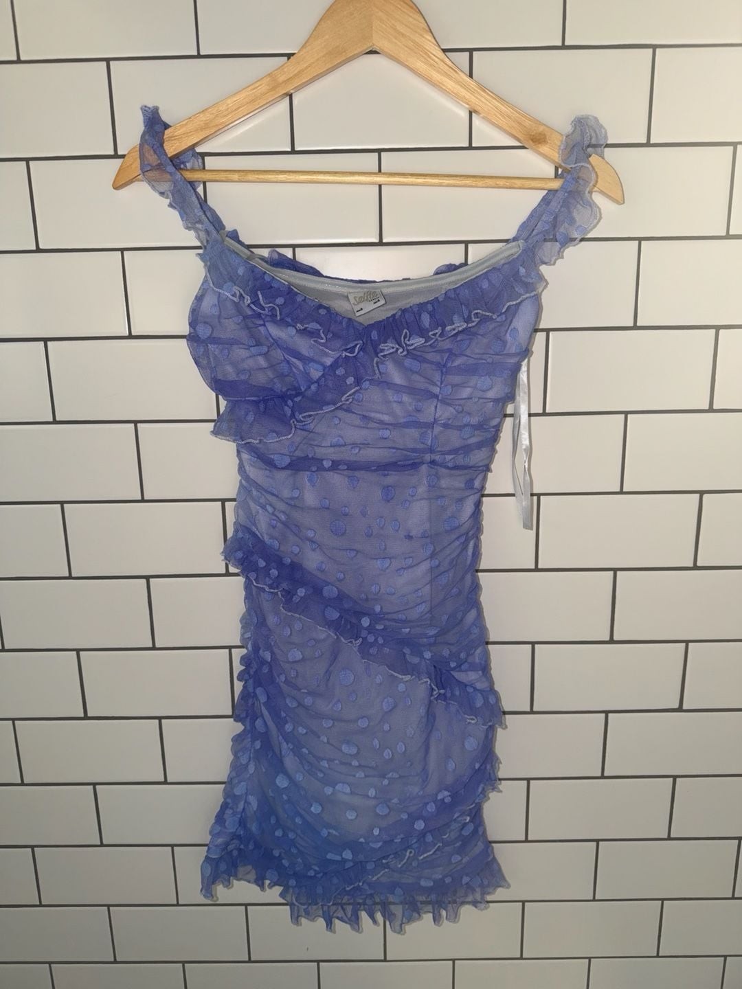 Selfie Leslie Purple Polka Dot Mesh Ruched Mini Dress