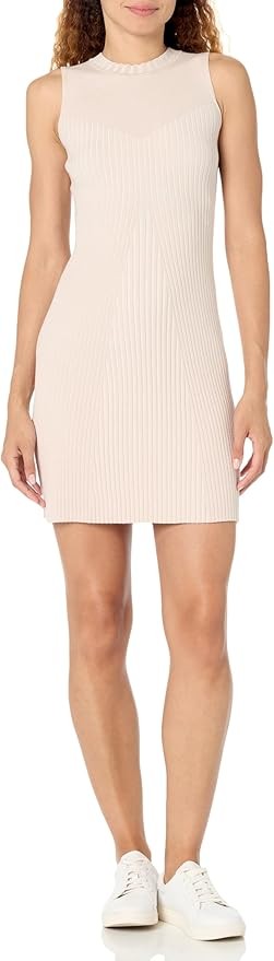 GUESS Womens Allie Ribbed Sleeveles White And Smash Taupe Vanise XS