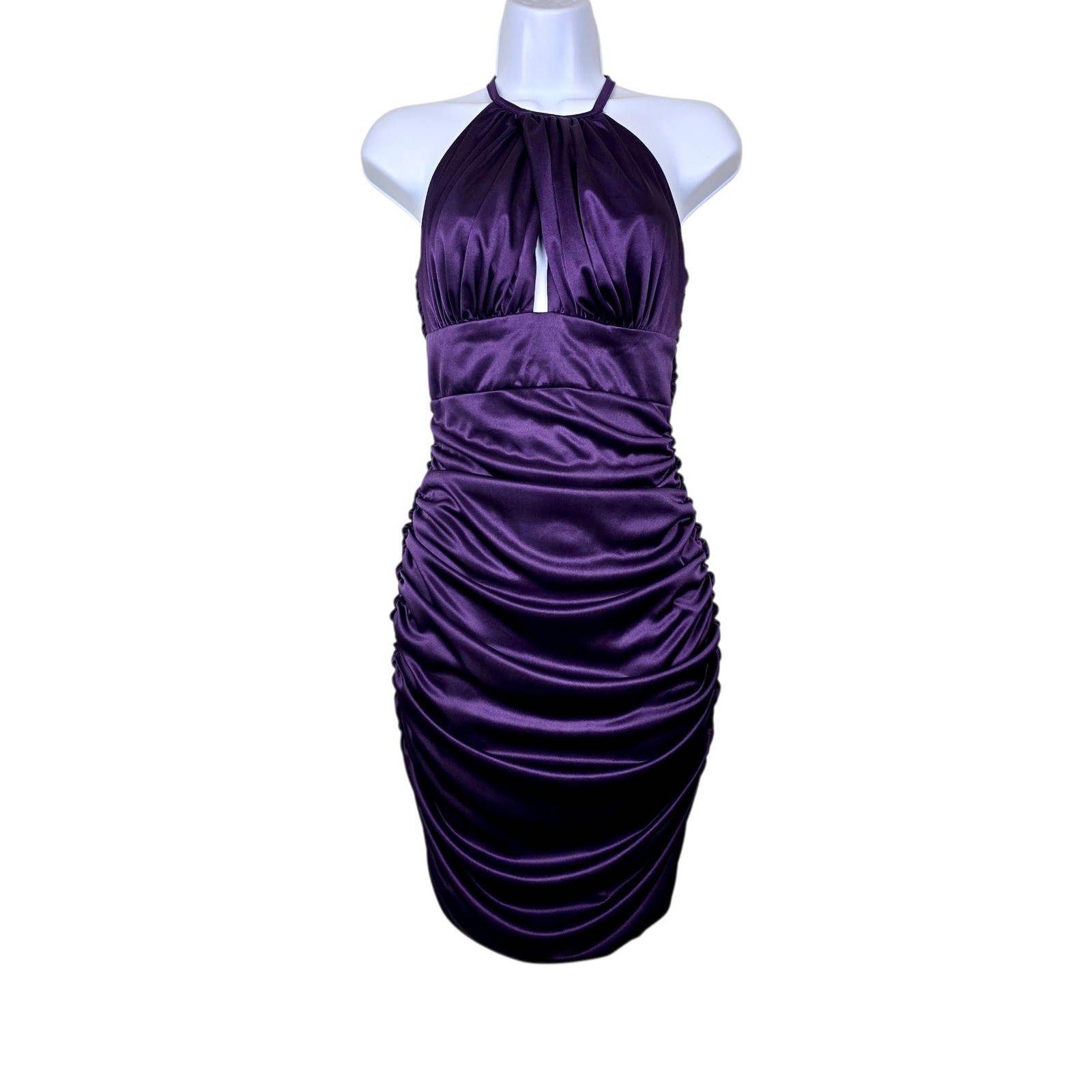 Fredericks of Hollywood Womens Purple Ruched Keyhole Mini Dress Size S NWOT