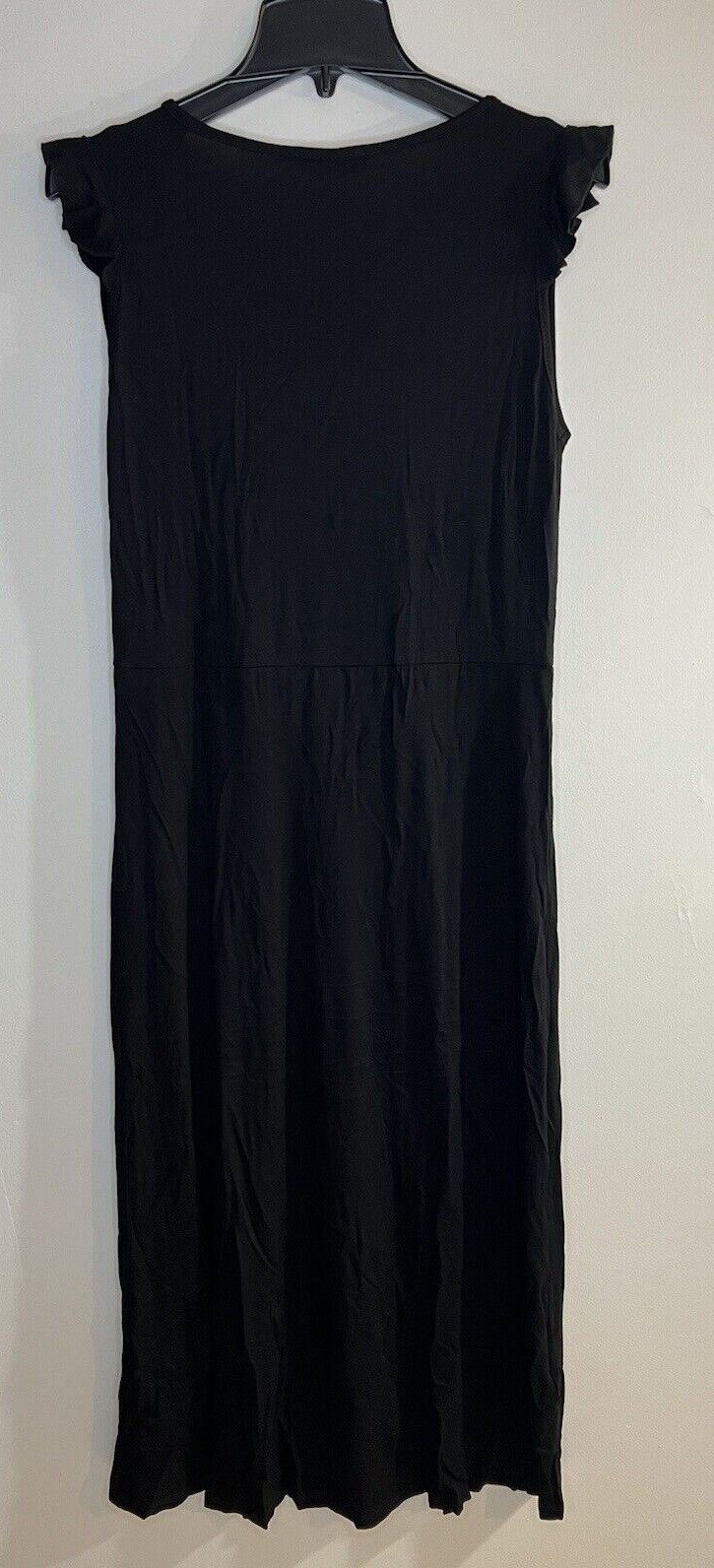 Black Split-Front Cap-Sleeve Midi Dress Size L