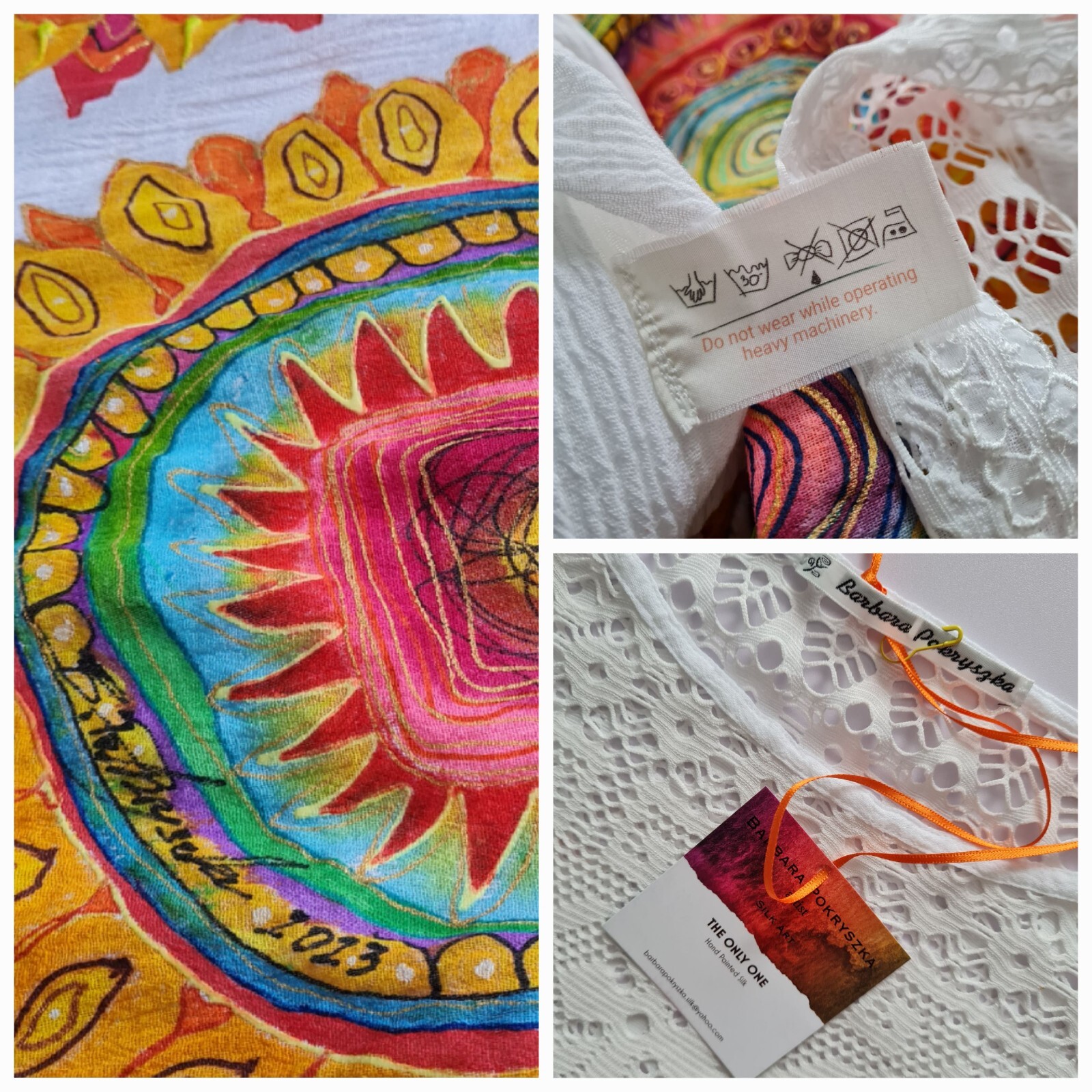 Bespoke Hand Painted Signed White Mandala Kaftan Party Holiday Beach Dress