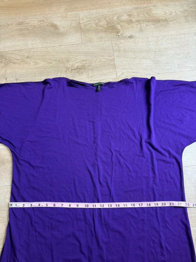 EUC Eileen Fisher cold shoulder short sleeve stretch t-shirt dress purple size L