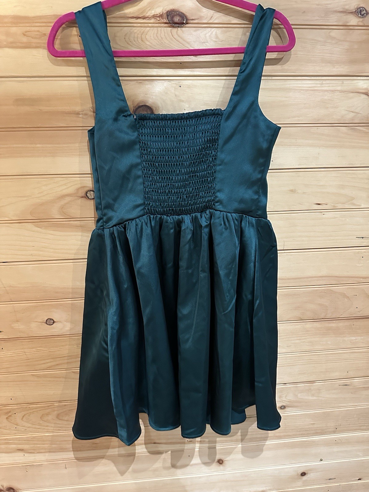 Wild Fable Green Satin Smocked Back Mini Dress Square Neck Sleeveless Strappy M