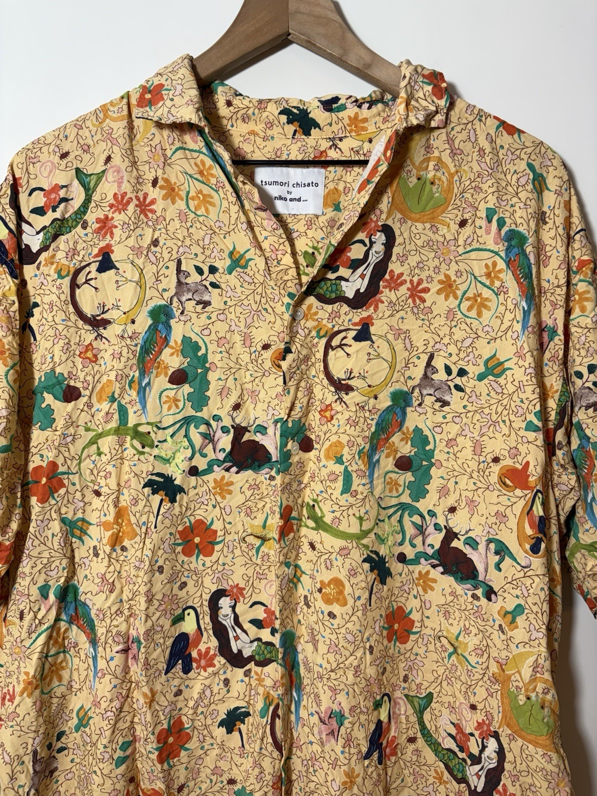 Tsumori Chisato x Niko and … Collab Shirt Dress Tropical Animals Nature Sz L