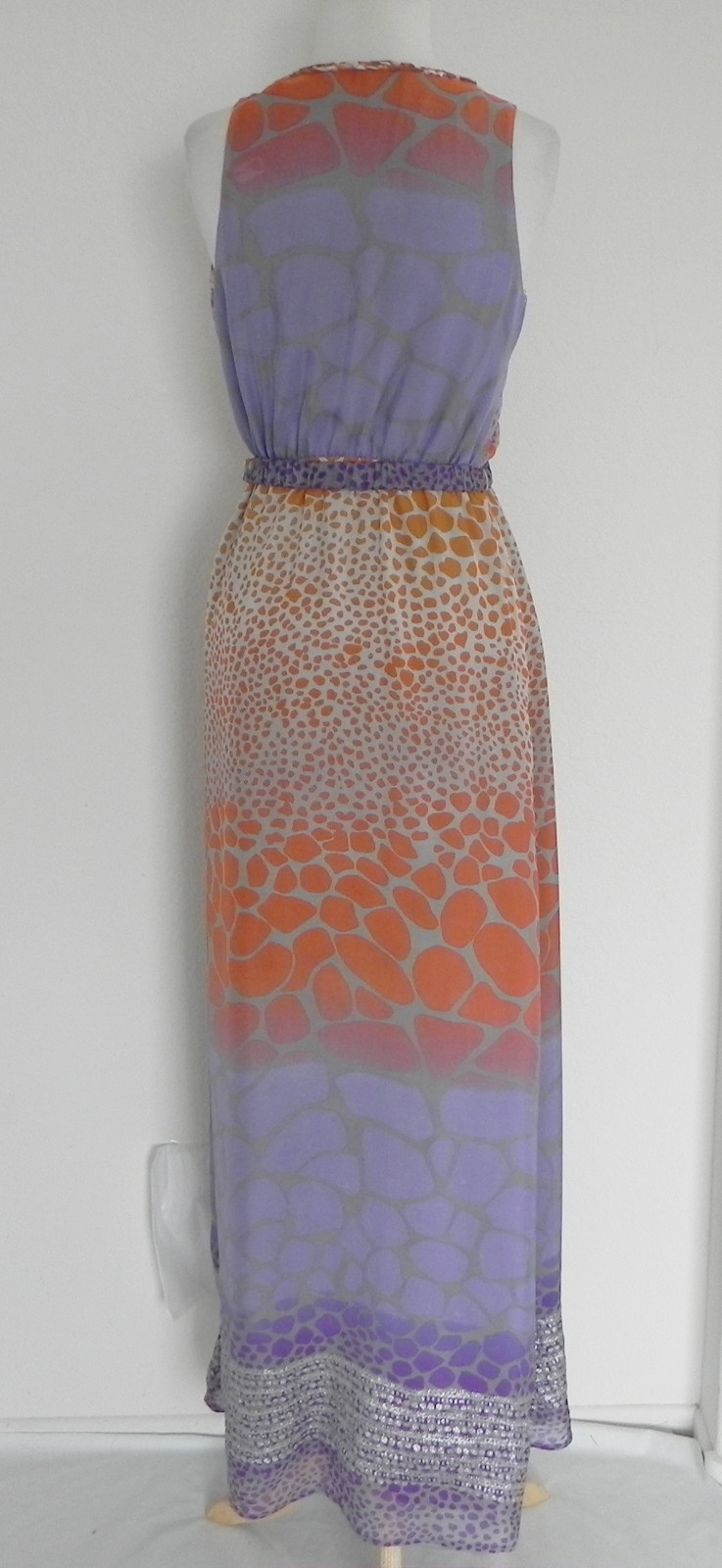 Presley Skye Maxi Dress Sleeveless Multi-Color 100% Silk Belted Size XS