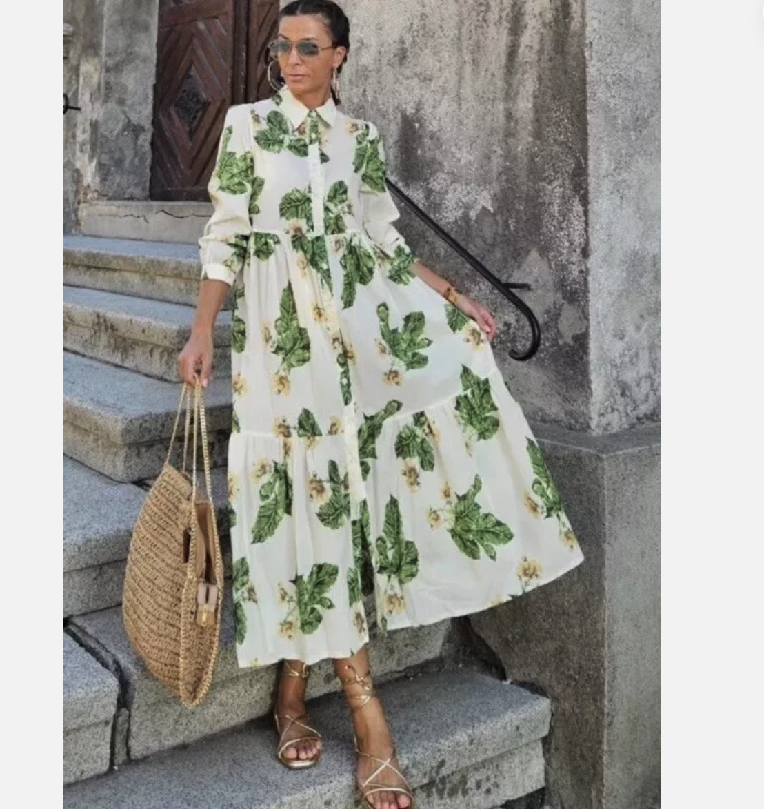 ZARA WOMAN FLORAL PRINT MIDI DRESS Long sleeves GREEN 2183/072 XS S M L XL NWT