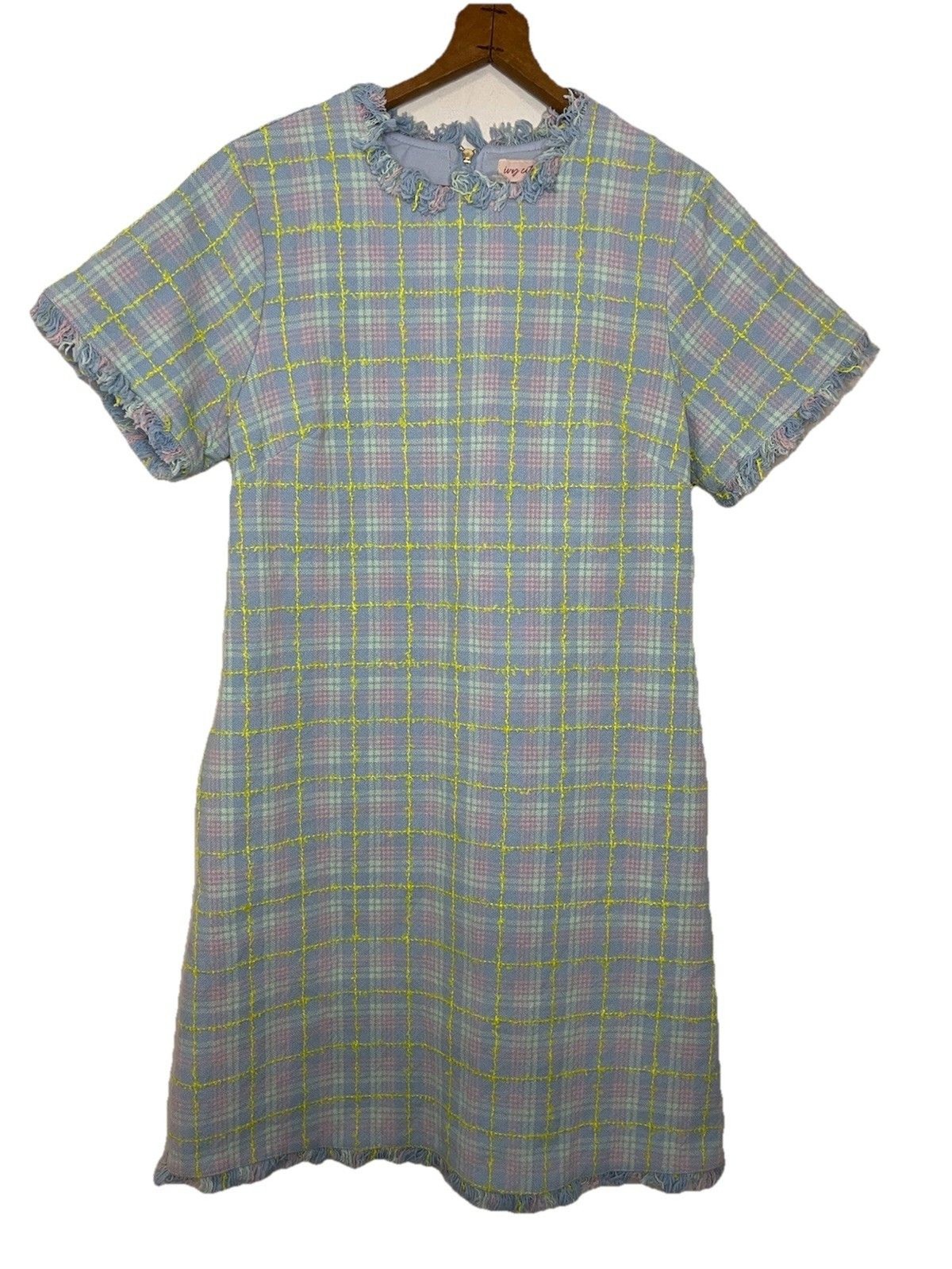 Ivy City Co Womens XS Reese shift dress periwinkle blue tweed frayed hem