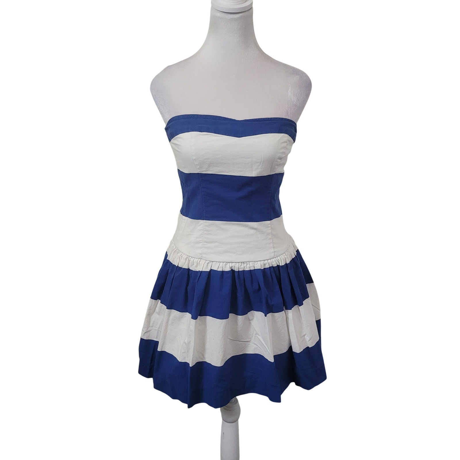 Abercrombie & Fitch Medium Striped Strapless Mini Dress Blue White Smocked