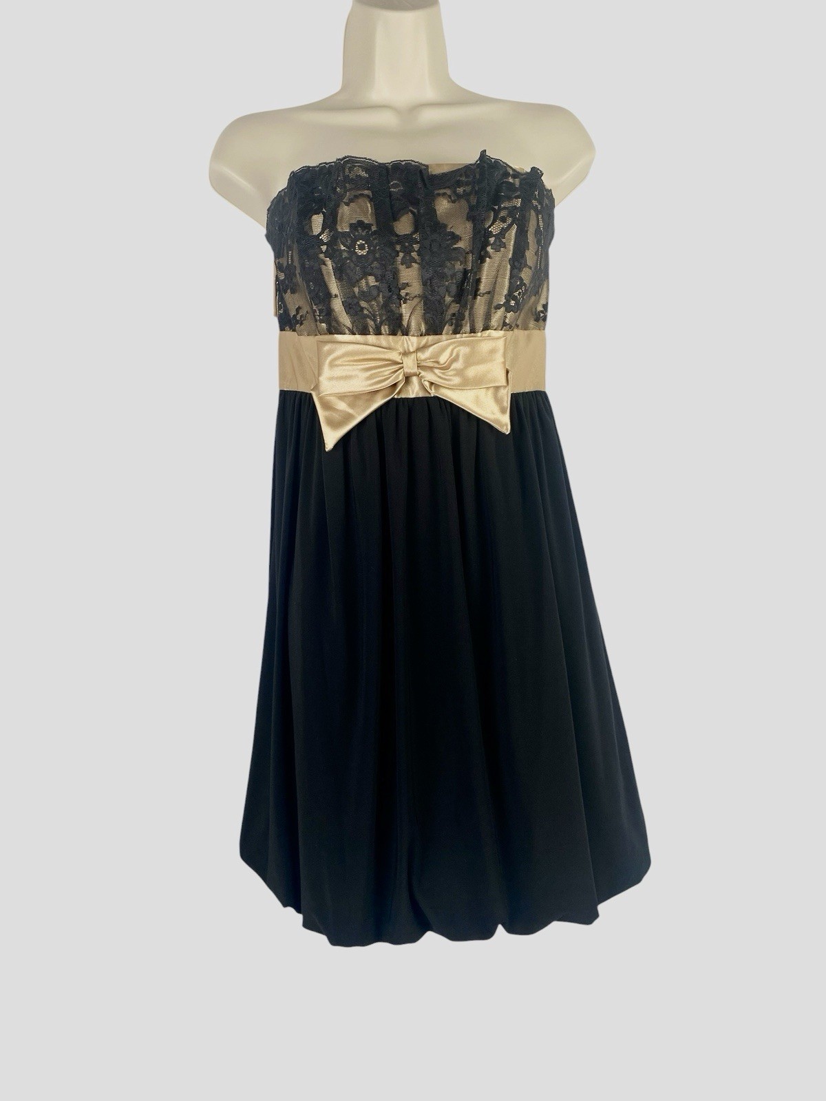 Vintage Jessica McClintock Strapless Bubble Hem Lace Bow Party Dress Sz 5 Y2K