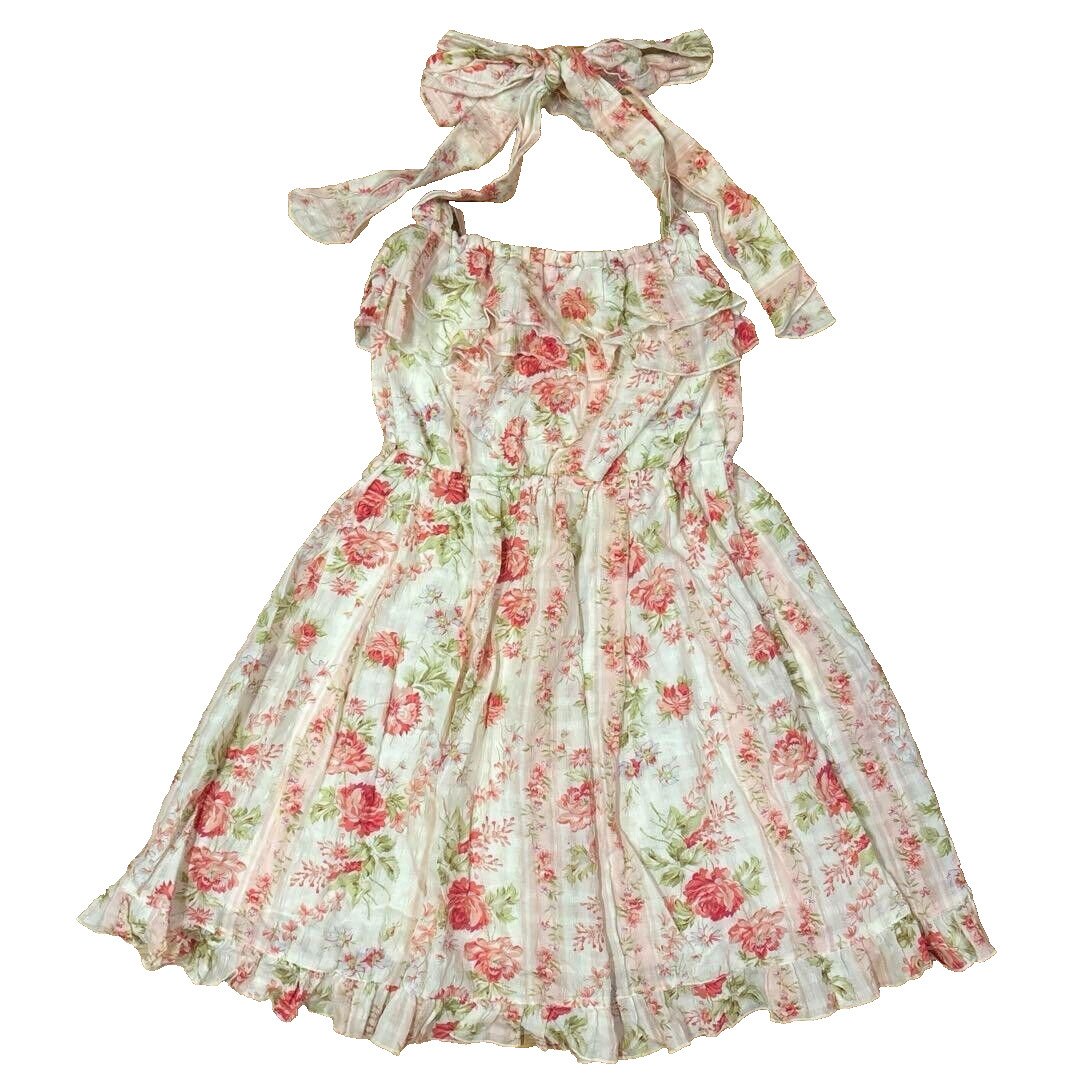 LIZLISA Floral Halter Neck Dress Women’s Fashion Used Japan Wrinkled Y2K Gal