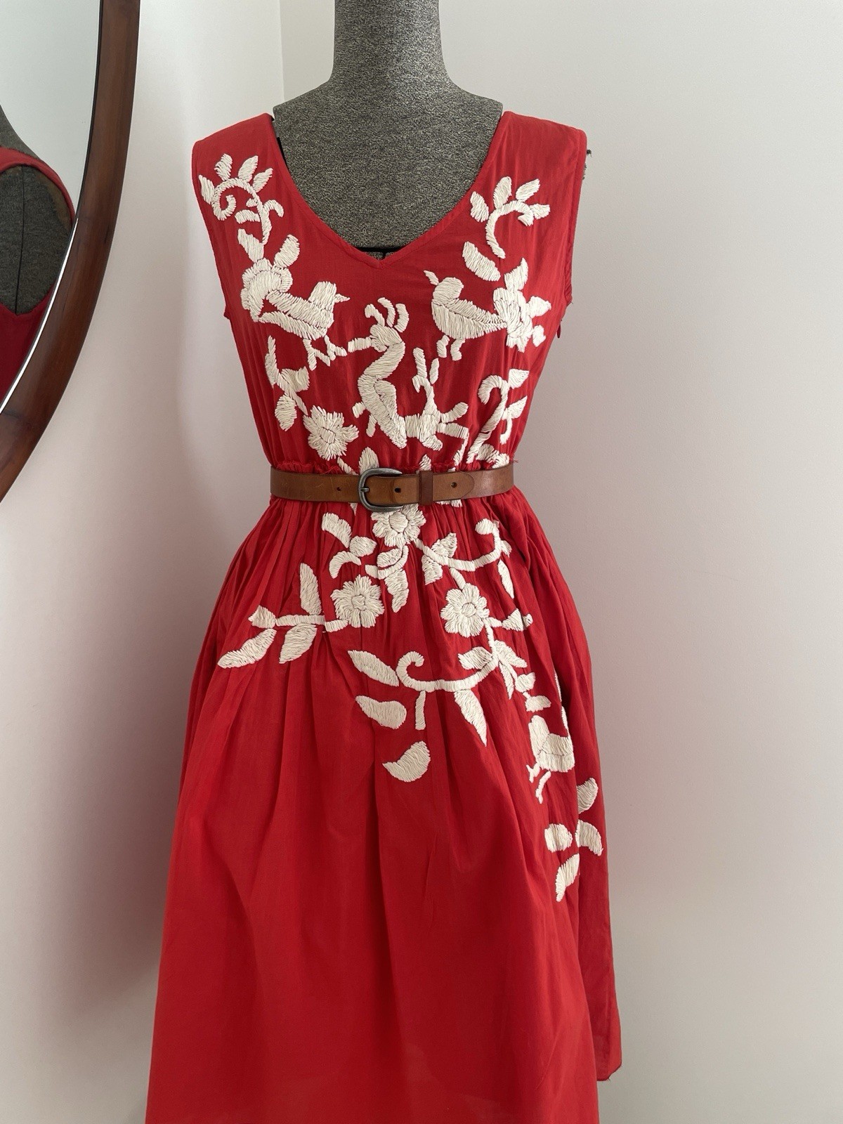 Husk Red Mexican Embroidered Boho Dress