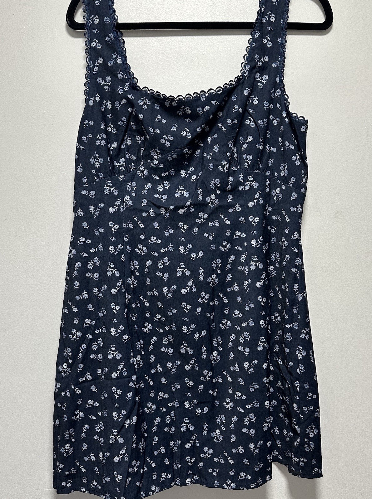 RIHOAS Women’s XL Blue Floral Square Neck Lace Trim Strappy Mini Slip Dress