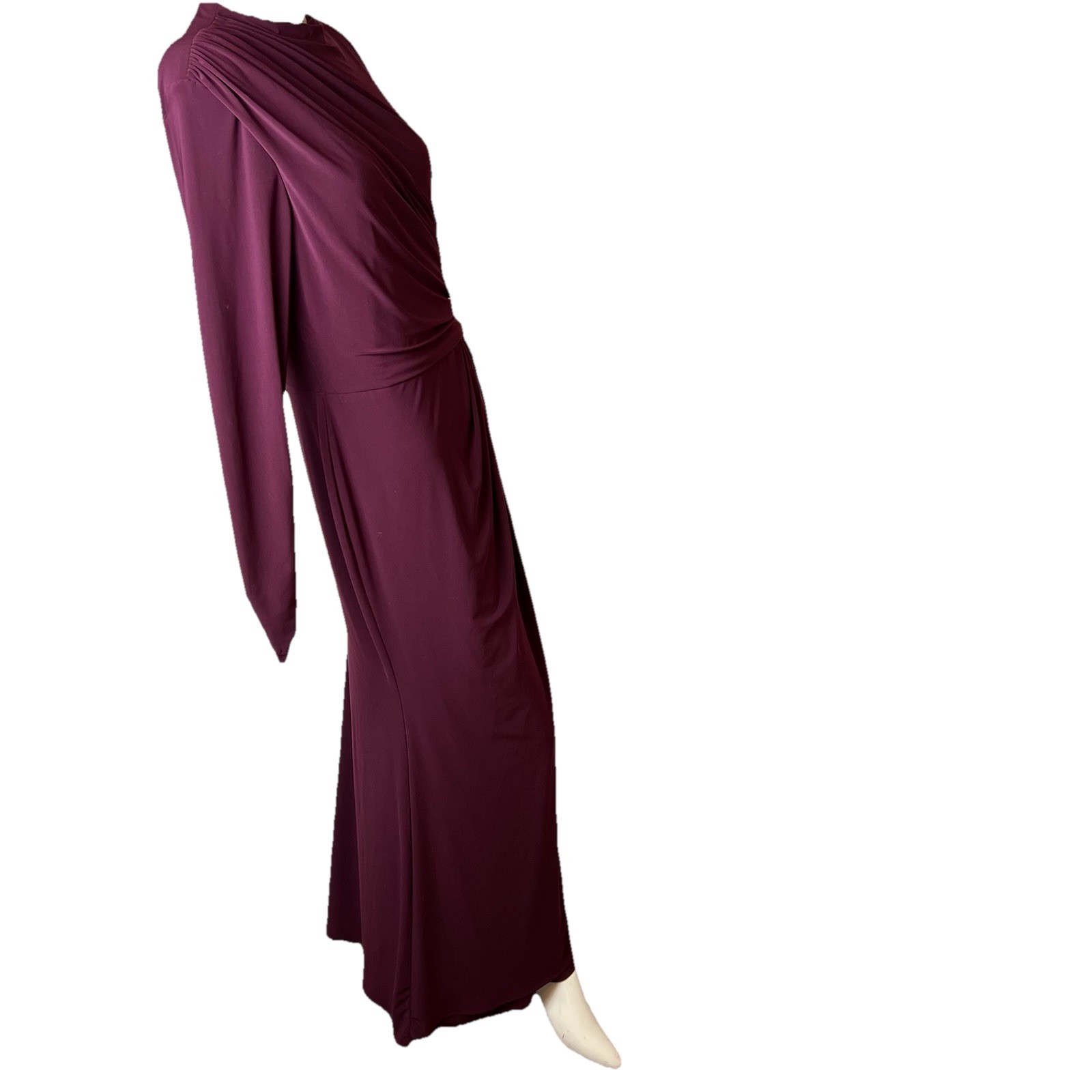 BETSY & ADAM Jeanette Long Sleeve Stretch Knit Ruched Dress Size 12 Wine