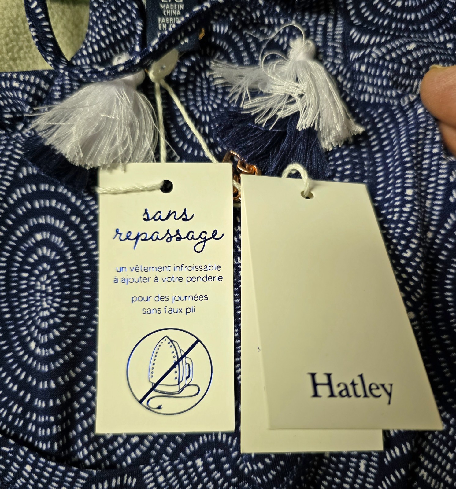 NEW- Hatley Large Regular Navy Blue with White Roberta Dress
