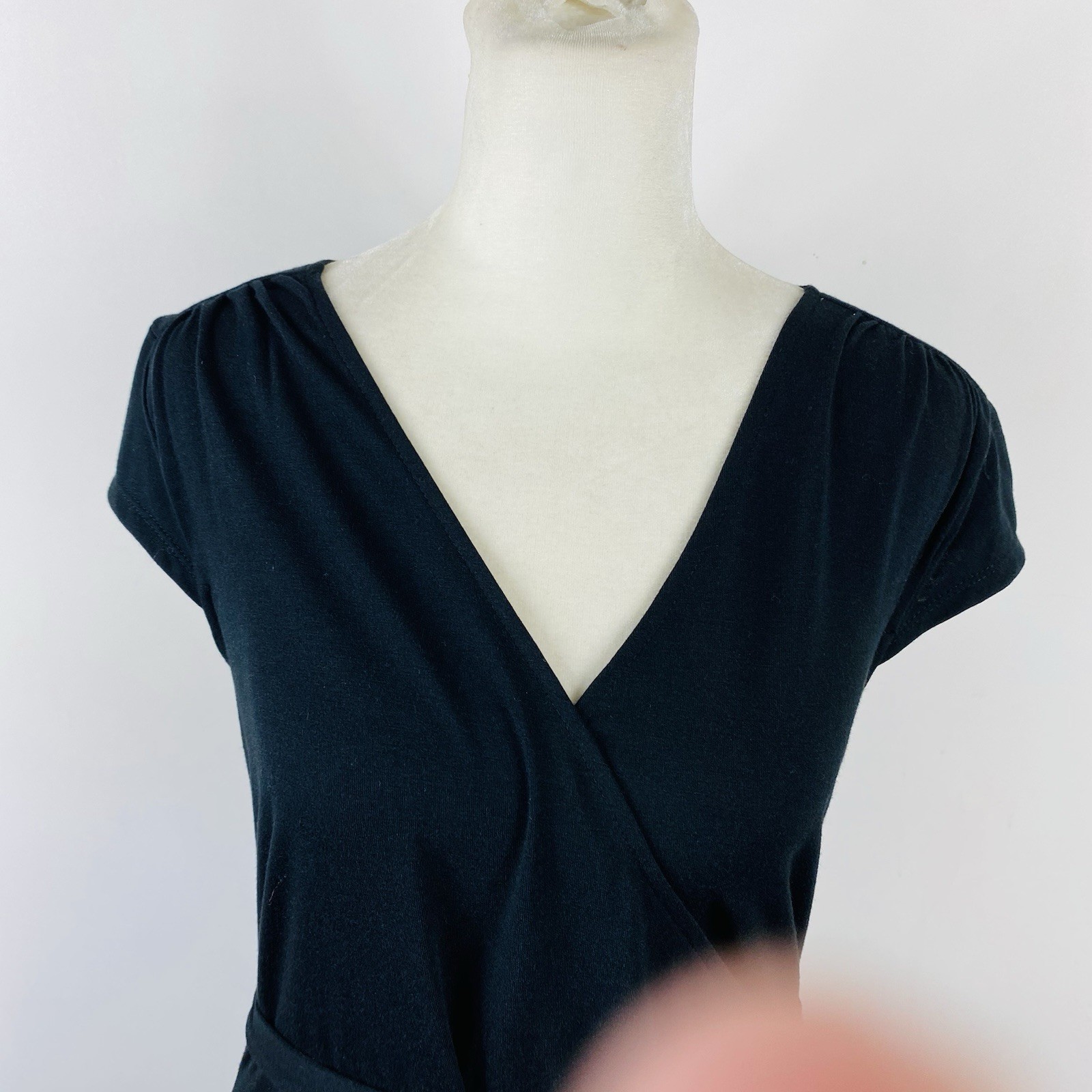 Old Navy Wrap Dress Small Petite Black Tie Waist Cap Sleeve Stretch