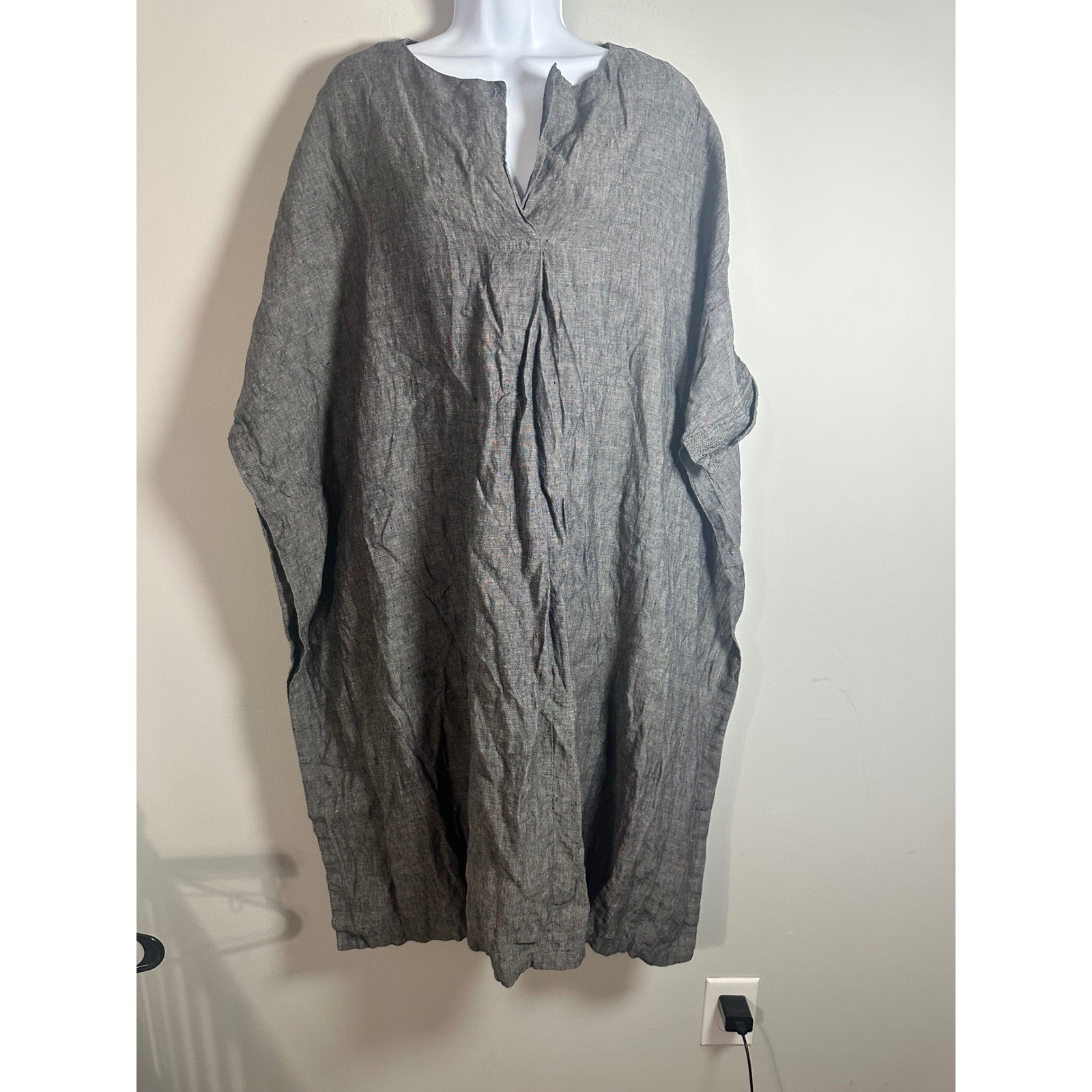 Poetry Charcoal Grey 100% Linen Oversized Caftan Maxi Dress Women US 12/14 L/XL