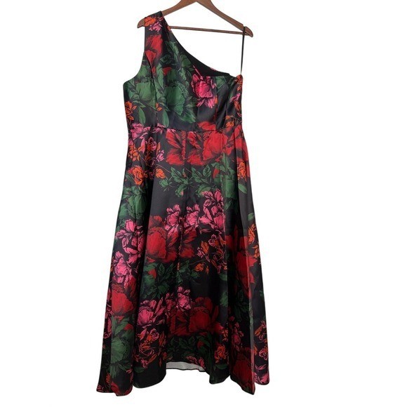 Hutch Cassandra One Shoulder Floral Mikado A-Line Maxi Gown Size 22W NWT