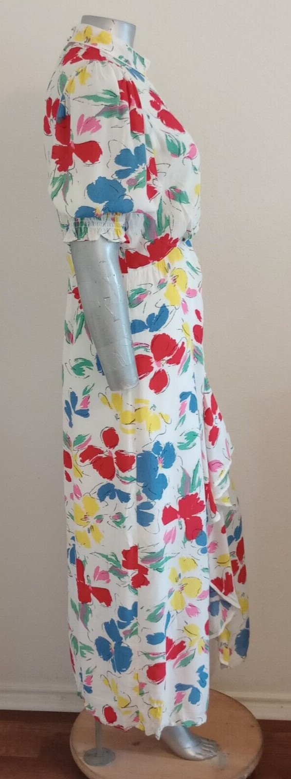 NWT WOMAN RIXO MAXI CASCADE RUFFLE DRESS Size 14 Mock Neck Puff Short Sleeve
