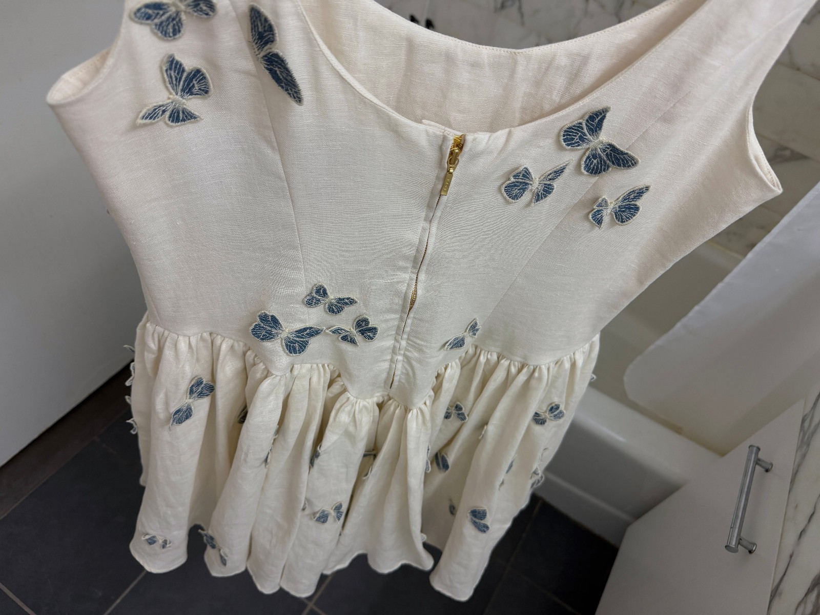 Agua Bendita Pluma Lymanopoda Butterfly Embroidered Mini Dress White Moth L