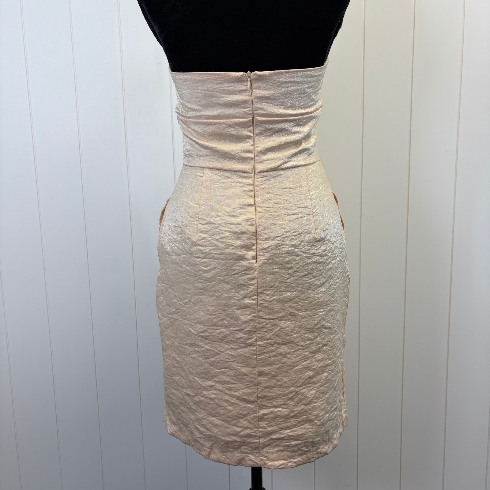 Miss Kelly 1999 Y2K Glam Ruched Strapless Cocktail Dress Women Size M Champagne