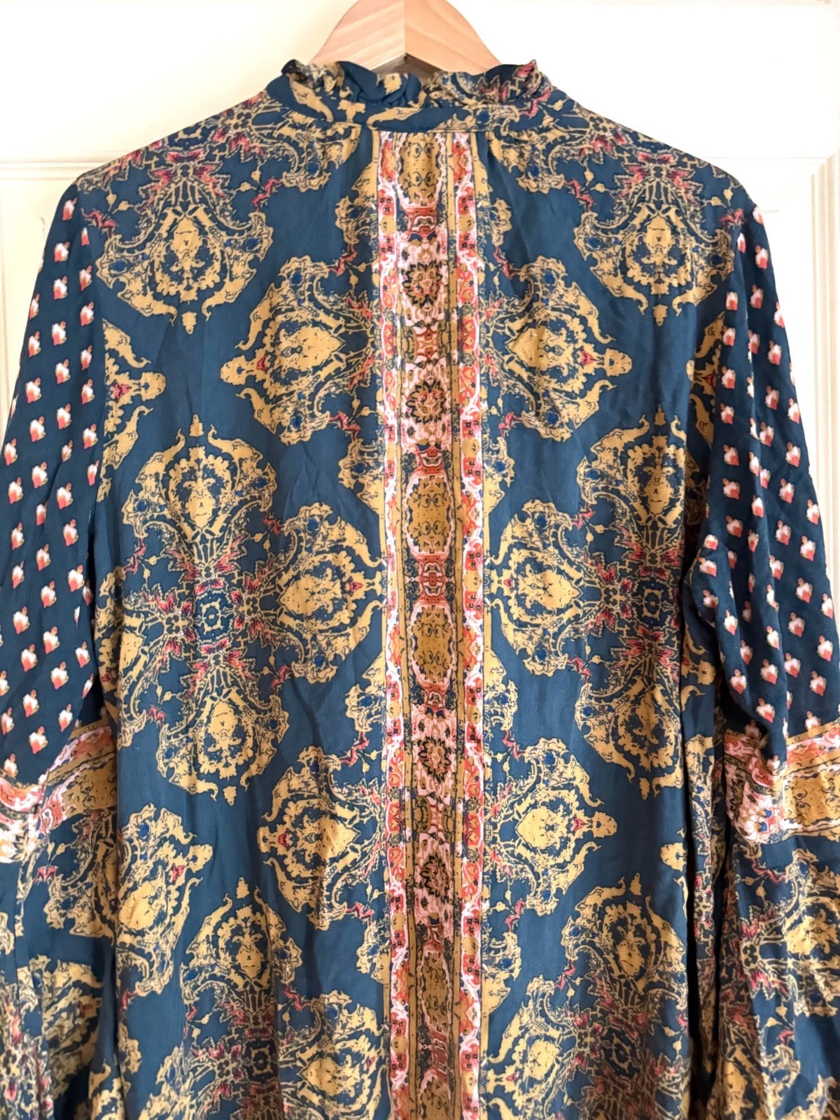 size L Free People rayon Magic Mystery tunic/mini dress hippie boho flare sleeve