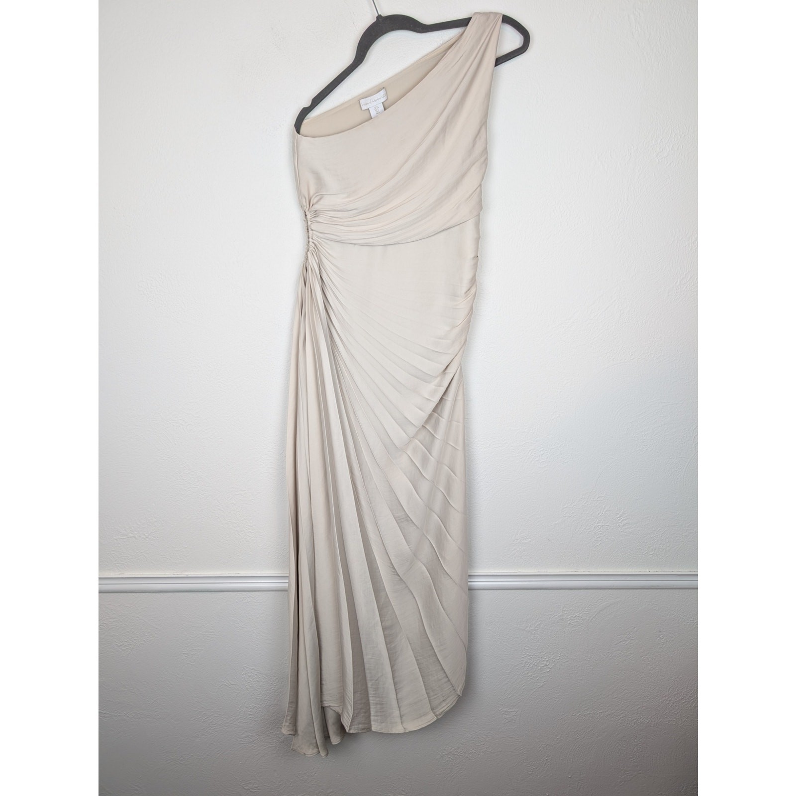 House of Harlow Dress Pleated Asymmetrical One Shoulder Glam Satin Cream Size S