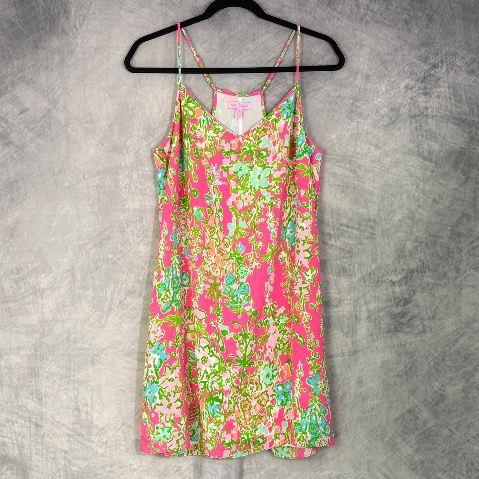 Lilly Pulitzer 100% Silk Slip Dress Flamingo Pink Southern Charm Size M Preppy