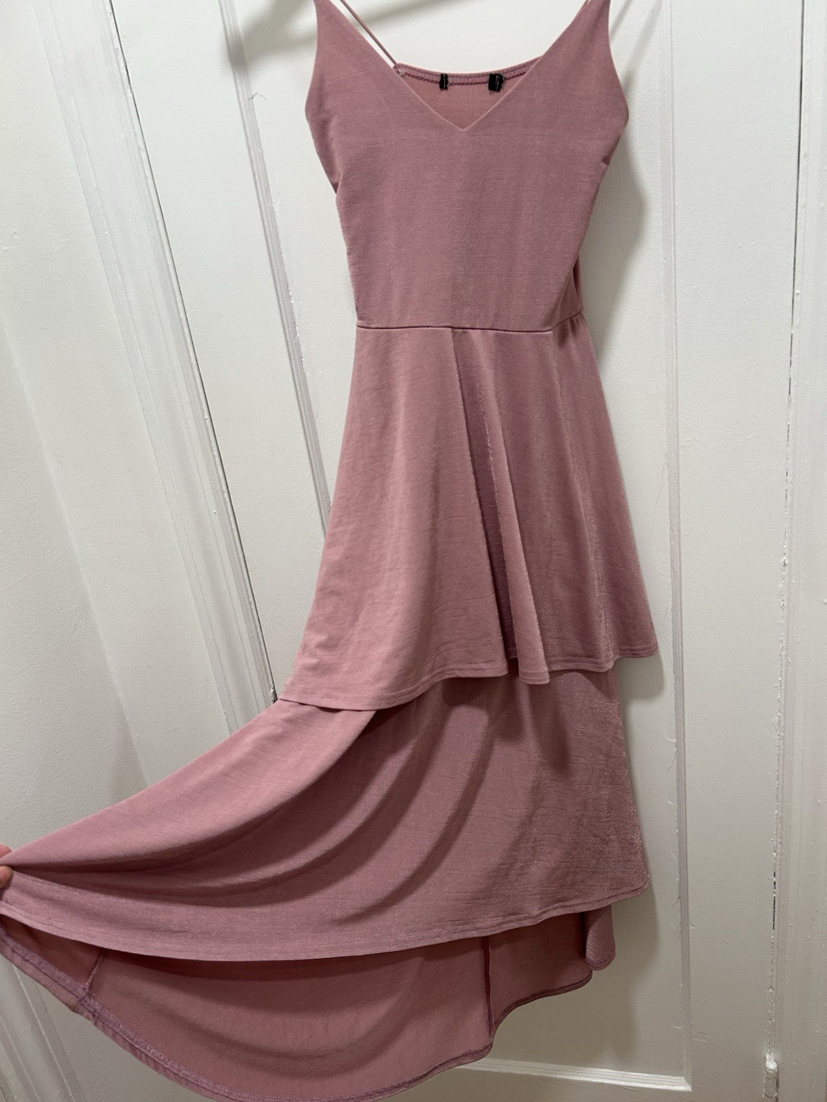 Womens Size 2 Pink Solid Fit & Flare Hi-Low Dress V-Neck Sleeveless Straps