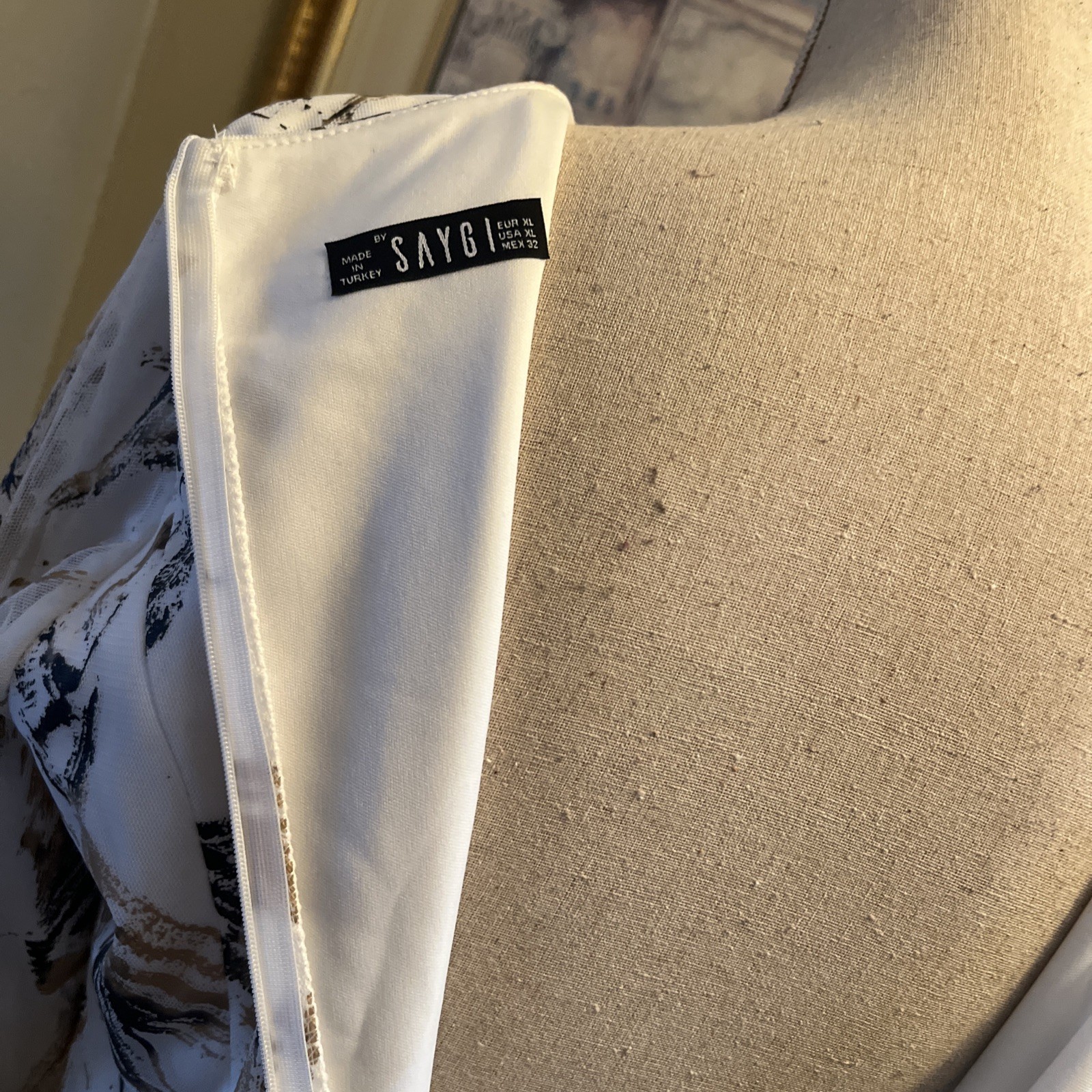 By Saygı Lined Patterned Long Tulle Dress White-black, Beige Color Size US XL