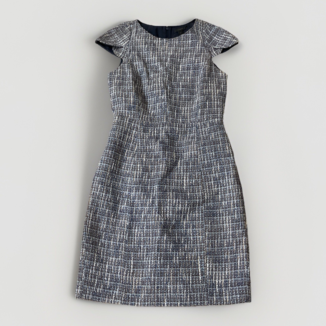 J Crew Cotton Blend Navy Blue Lined Cocktail Sheath Shift Midi Dress Women’s 4