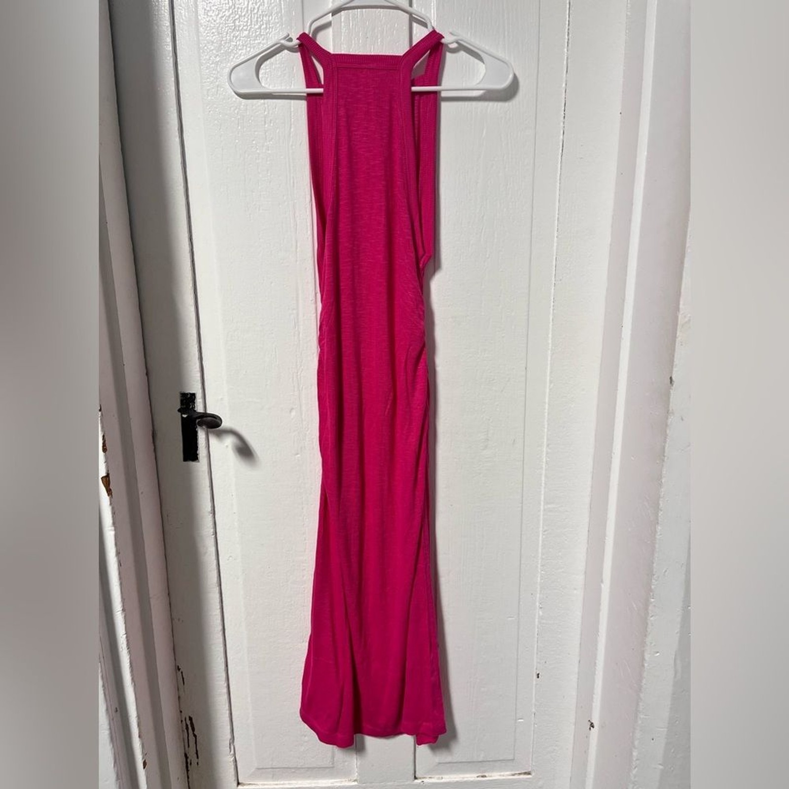 NWT Anthropologie Daily Practice Raspberry Pink Ribbed Ruched side Midi dress xs