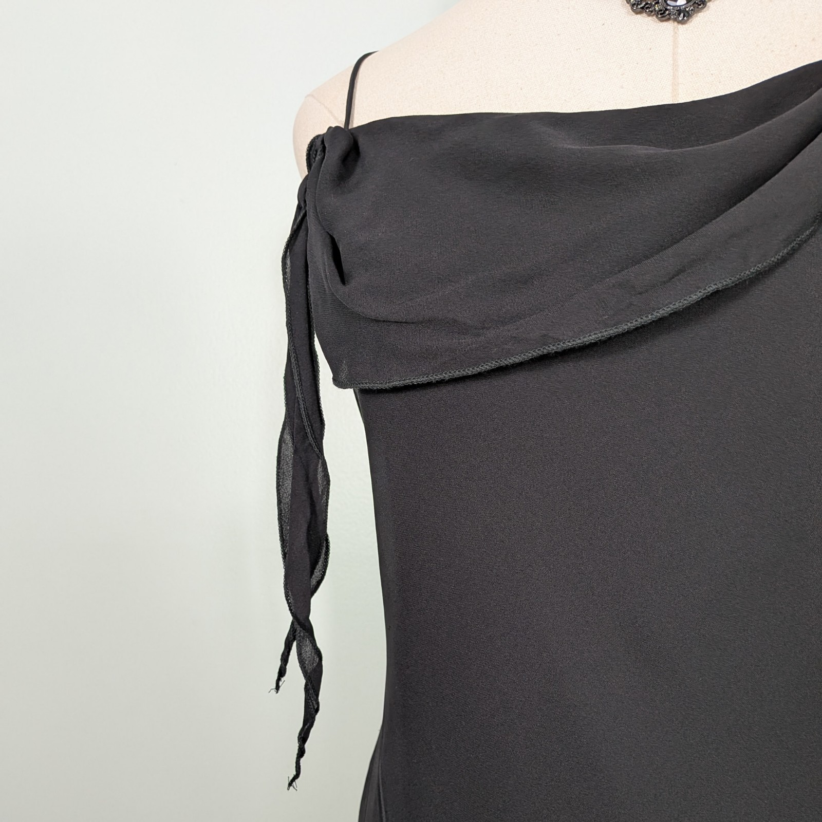 Vintage Silk Midi to Maxi Dress 8 Black Slip 90s Y2K Fairy Goth Guest Cocktail
