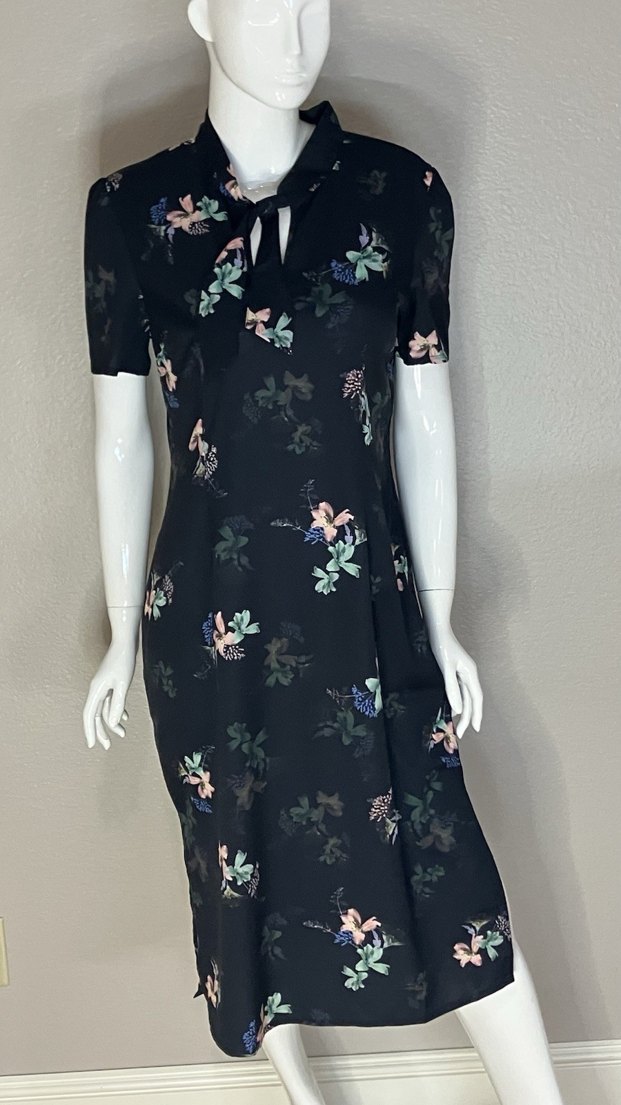 Suite Alice Women’s Black Floral Midi Summer Dress Size L Career Office Work