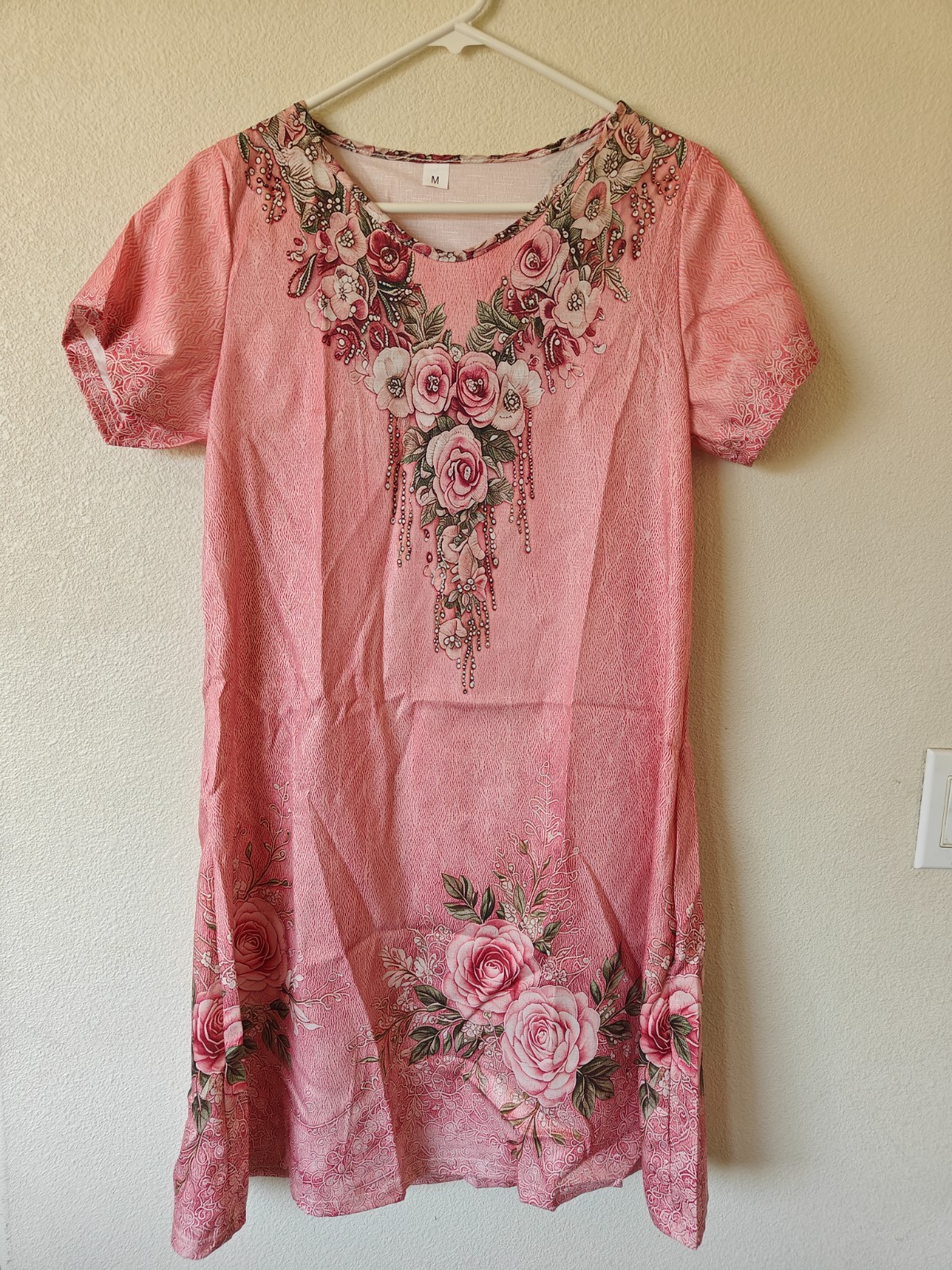 dress, pink, flowers, knee-length