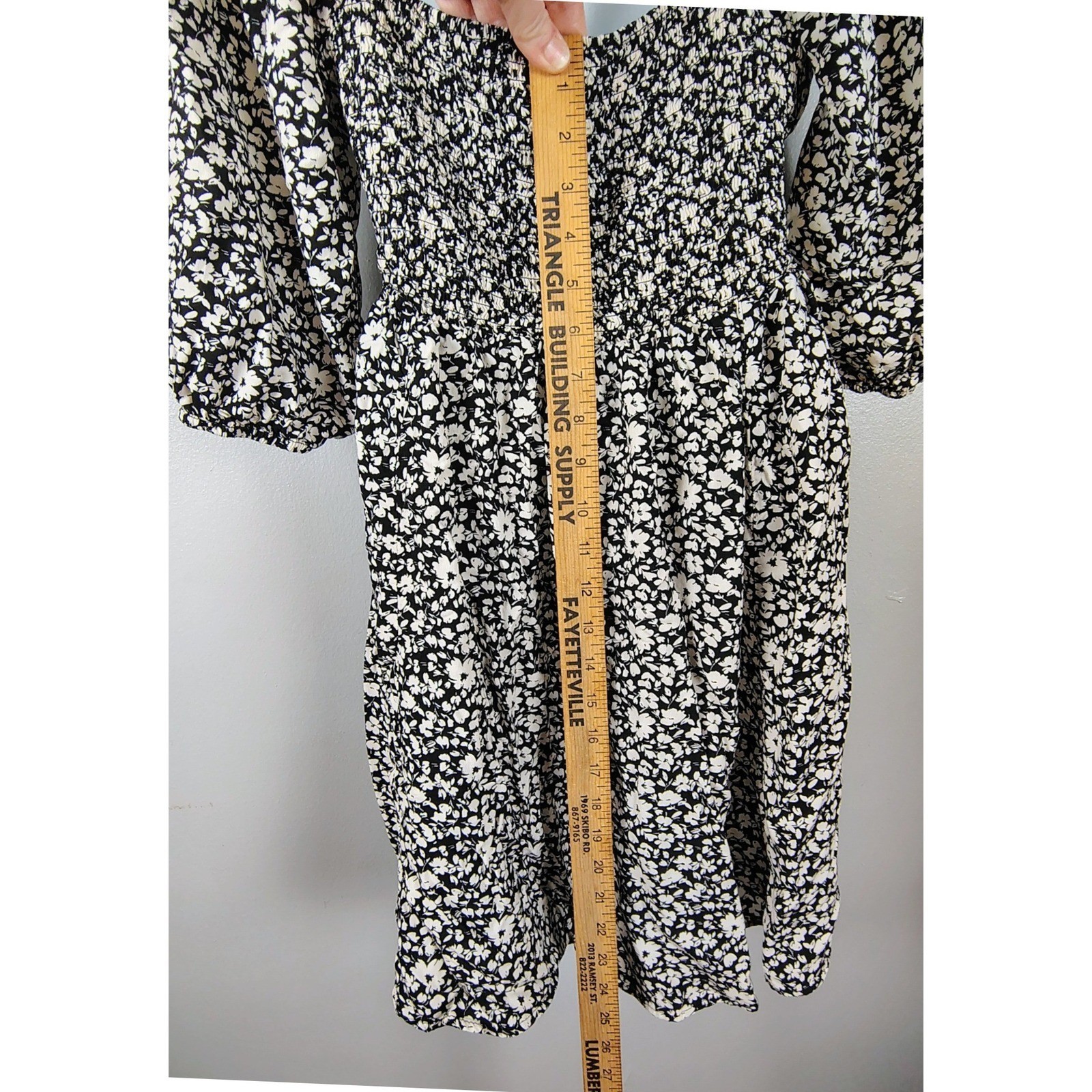 As U Wish Black White Floral Puff Smocked Back Dress XL cottagecore babydoll