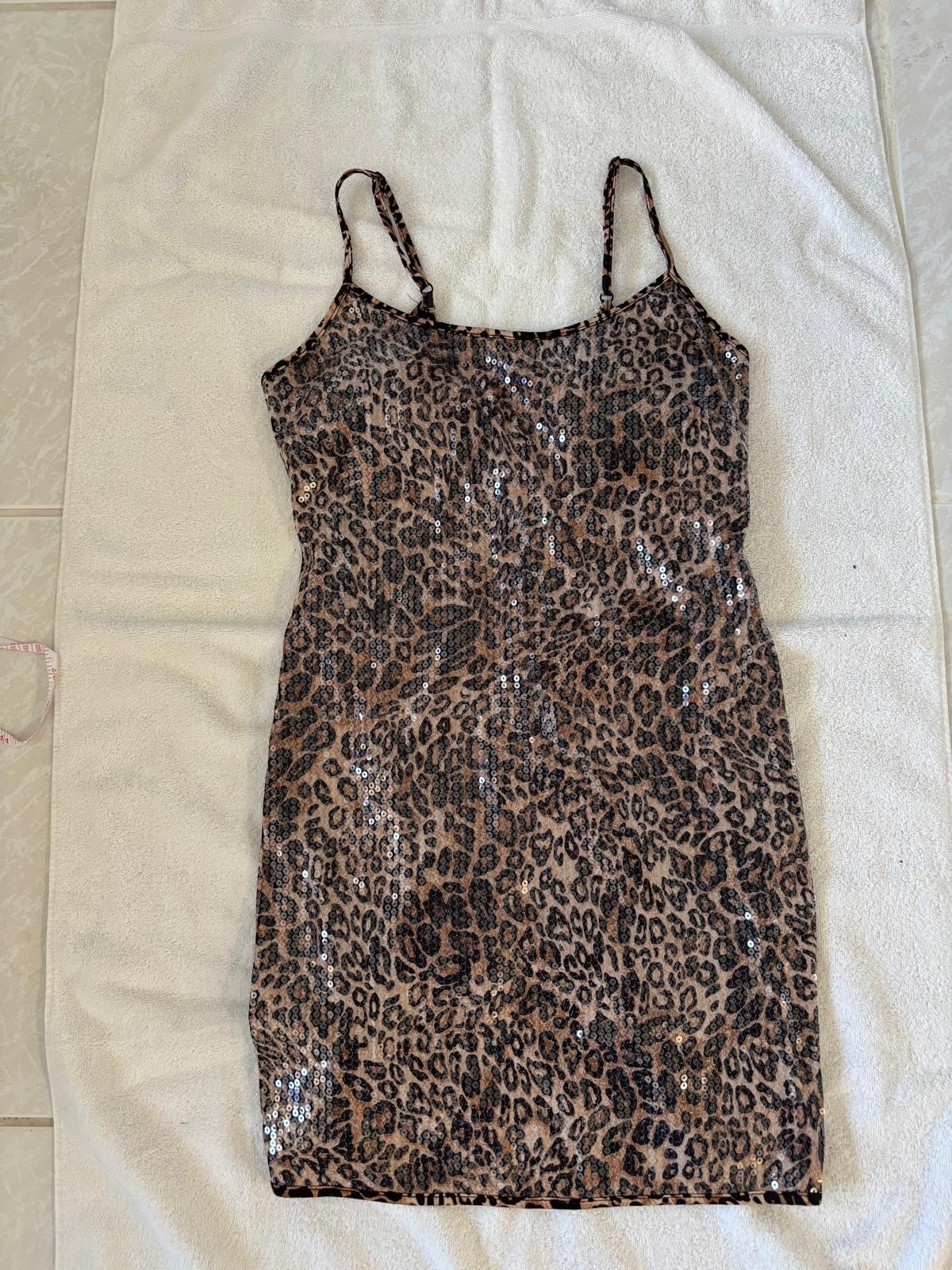 Forever 21 Women’s Brown/Black Leopard Sequin Bodycon Mini Dress L Scoop Party