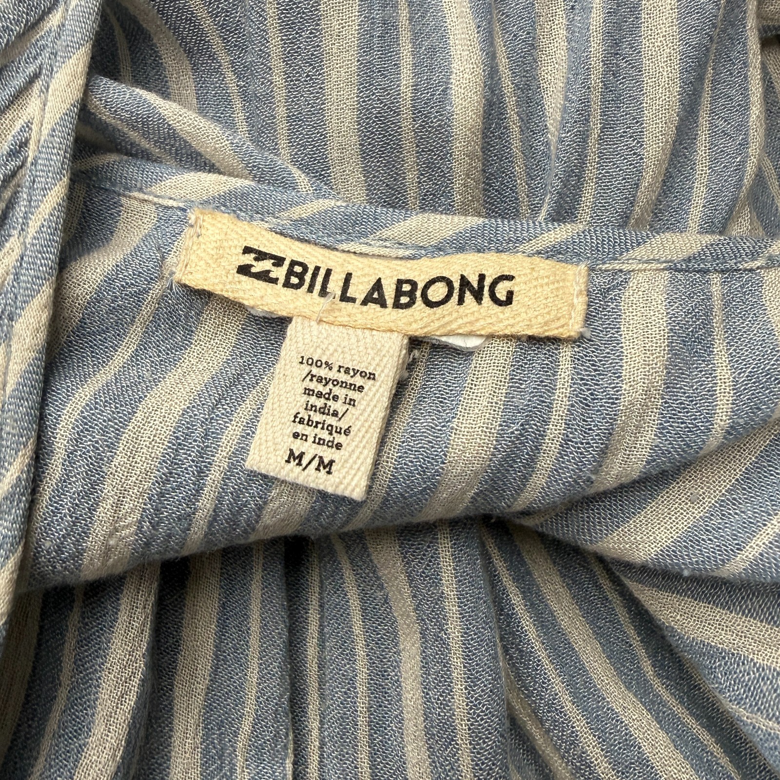 Billabong Medium Striped Sundress Blue Cream Rayon Button Front Cami Midi