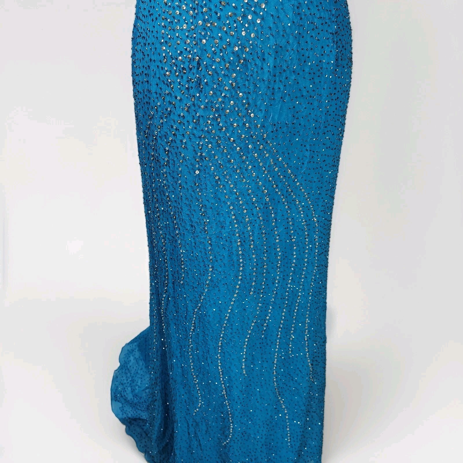 Tiffany Design Beaded Silk Prom Halter Dress Maxi Gown 4 Blue Fairy Glam