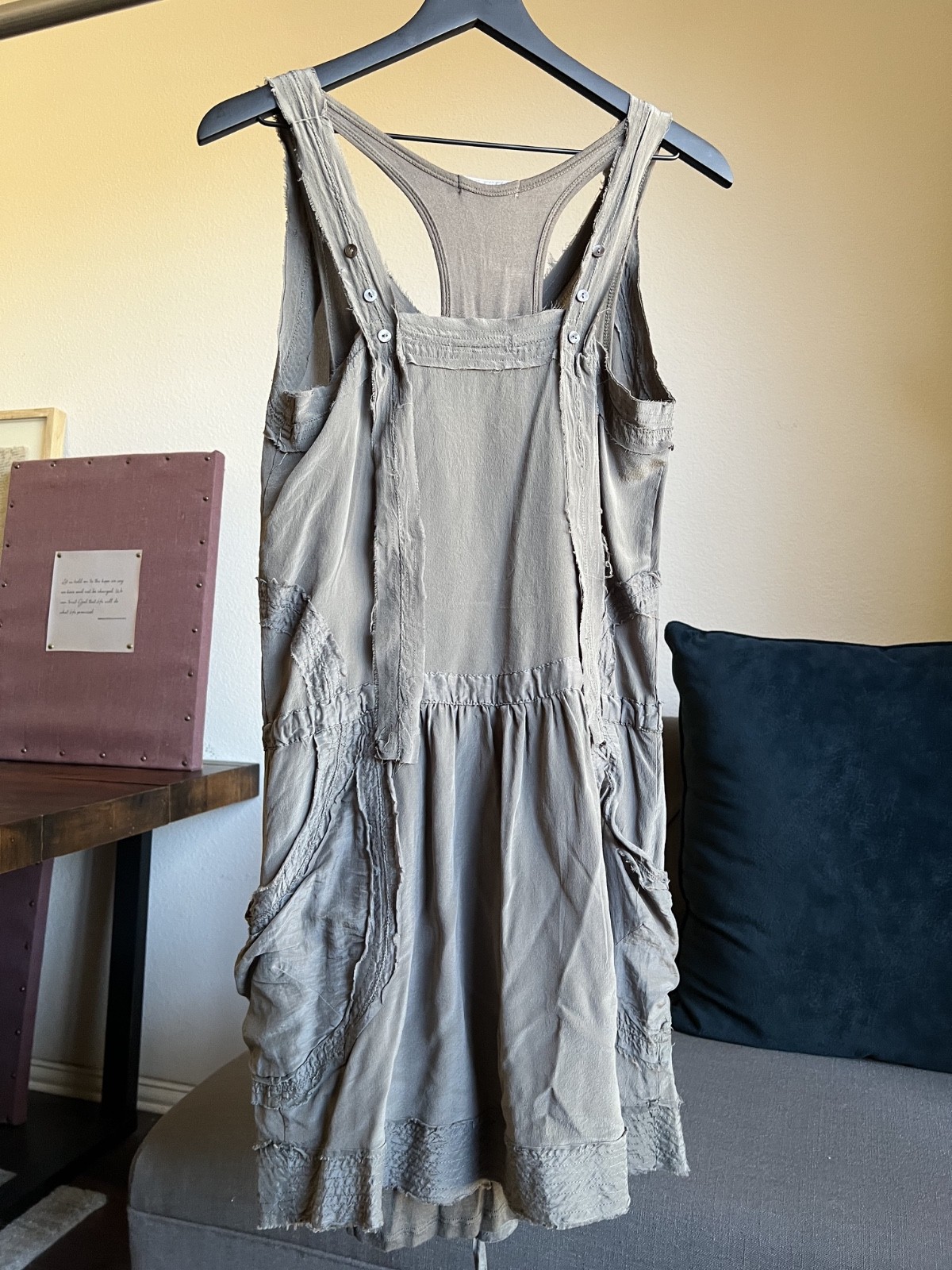 Monoreno Sleeves Army Green Silk Drawstring Boho Dress Size M