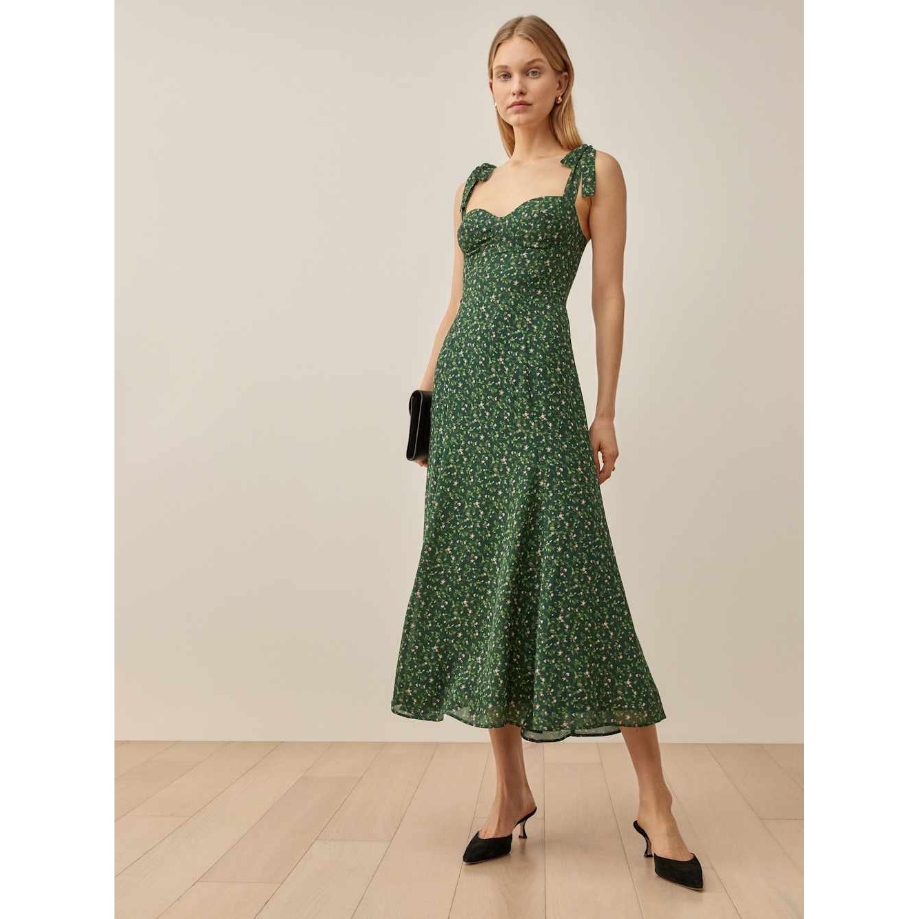 Reformation Nadira Floral Tie Strap Midi Dress Green Size 12