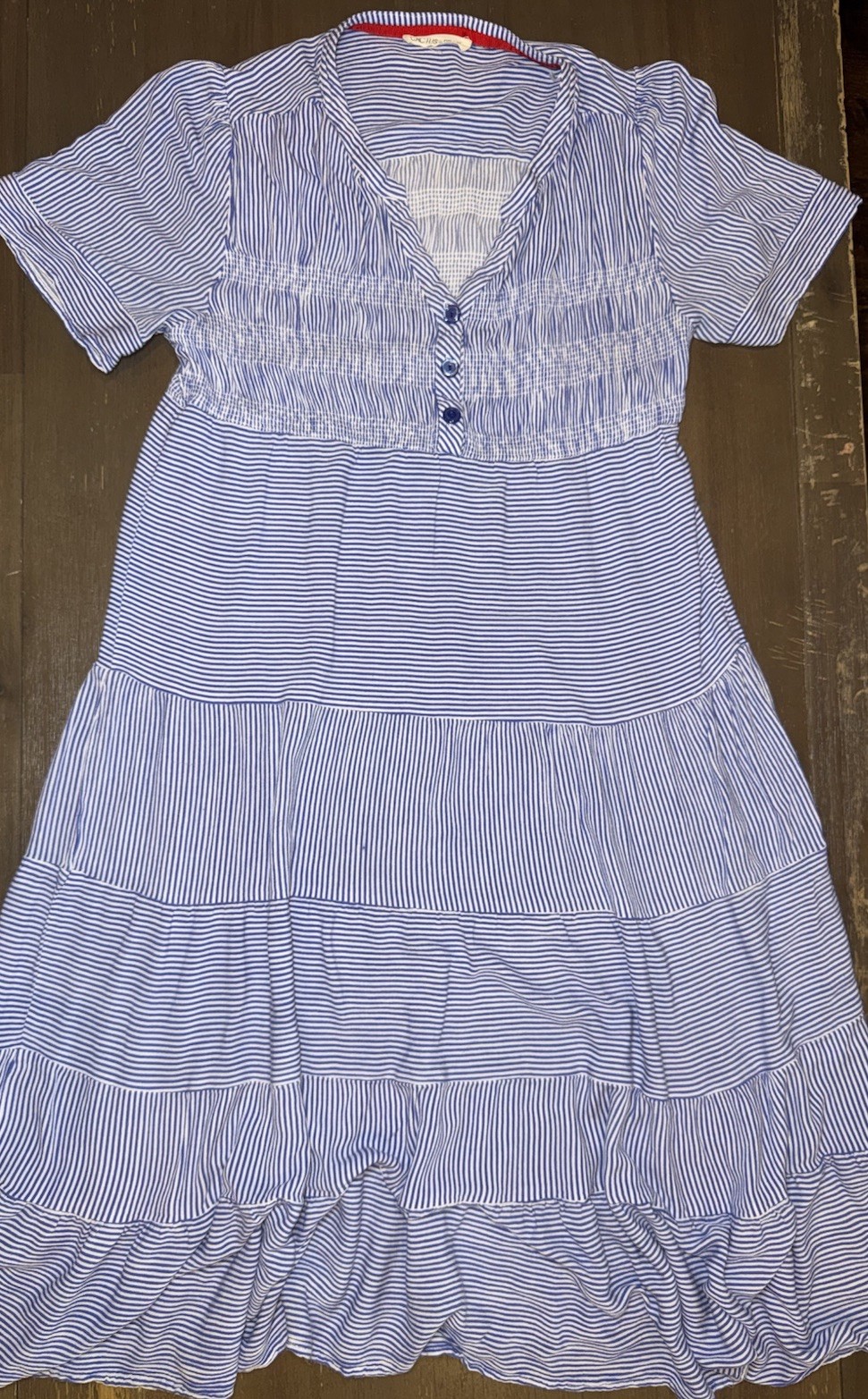 Cactus + Pearl Blue White Striped Tiered Midi Dress Women’s L (see Description)